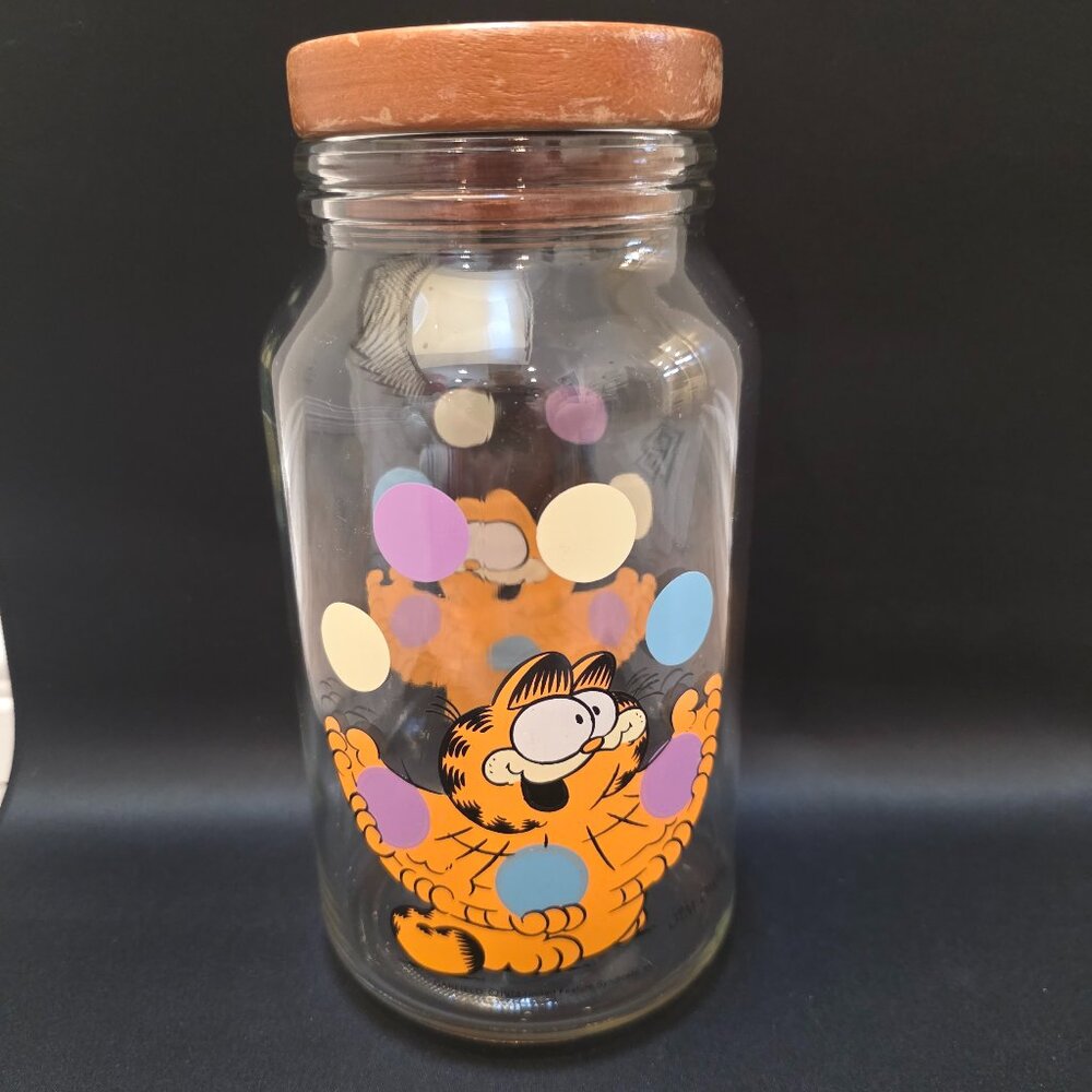 vintage Garfield Anchor 1978 Hocking Glass Canister with Wood Lid A